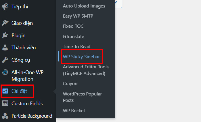 Cài đặt WP Sticky Sidebar